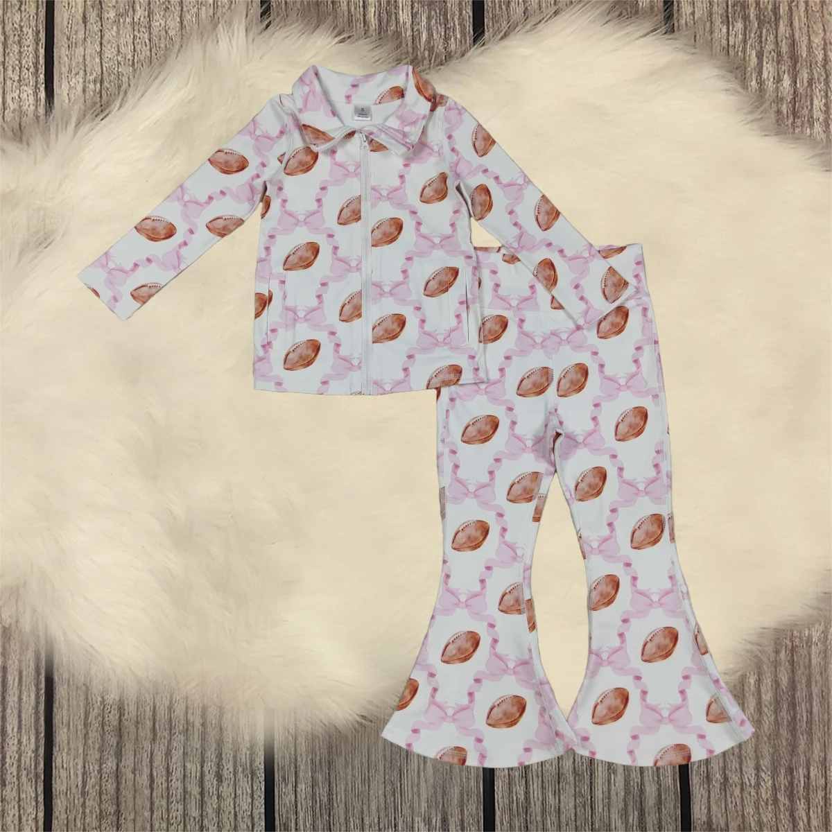 

Toddler Children Sportswear Set Baby Girl Long Sleeves Bows Cardigan Zipper Shirt Kids Infant Pants Yoga Outfit Wholesale