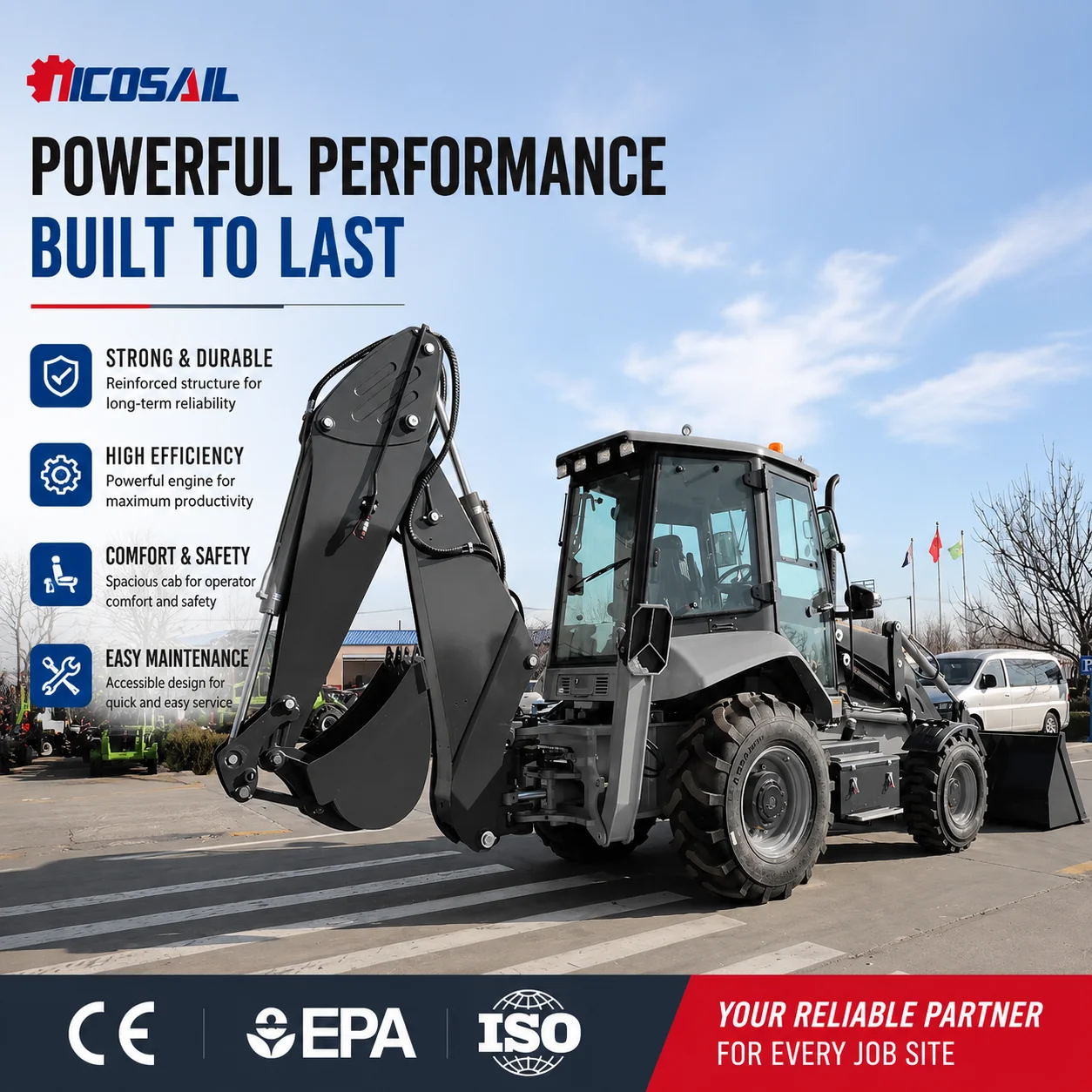 Custom CE Euro 5 Backhoe Loader Hydraulic Loader Excavator for Road Repair and Municipal Engineering