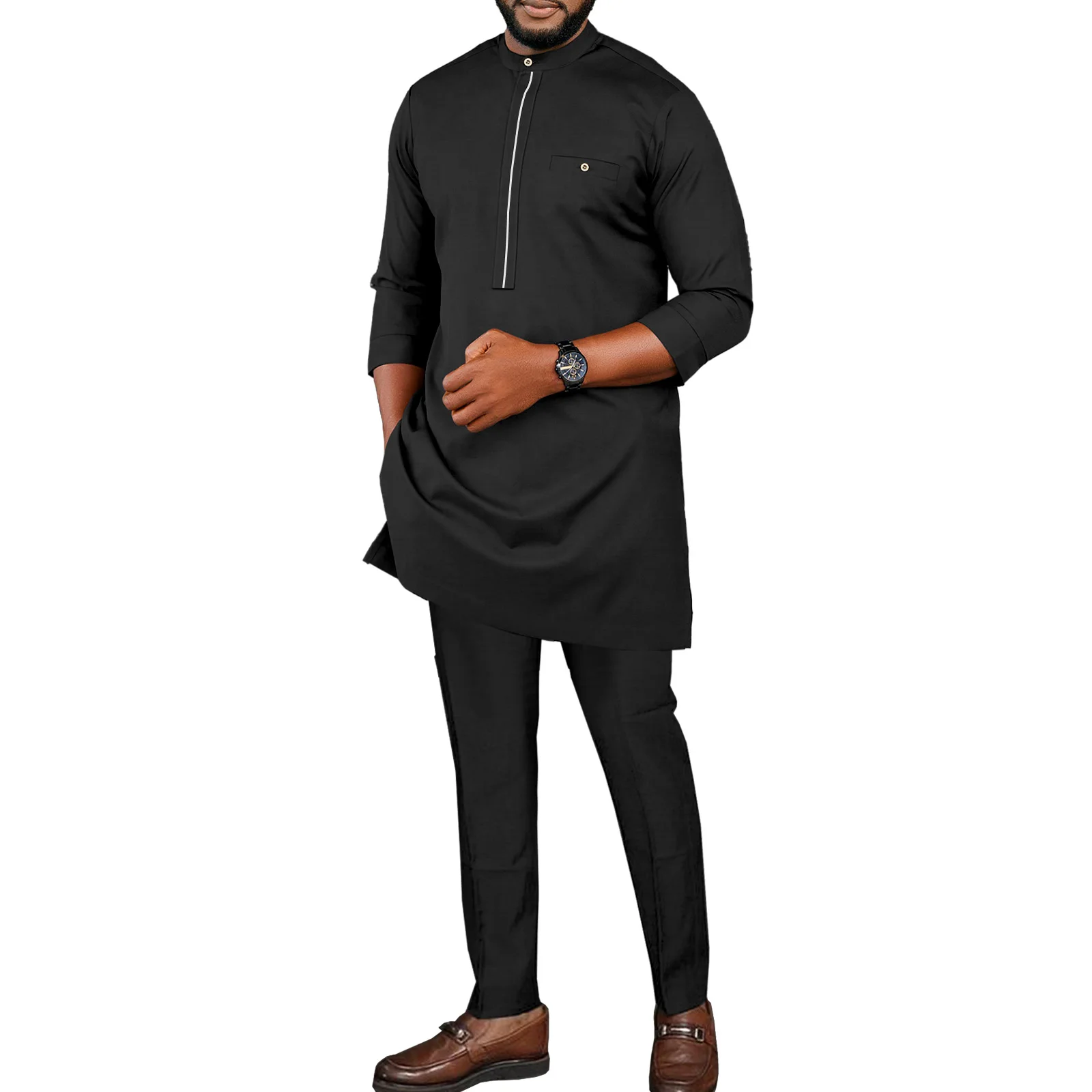 

SEA&ALP African Men's Clothing Sets Casual summer short sleeves Dashiki Fashion Tracksuit Pockets Formal Attire 2 Piece Suit