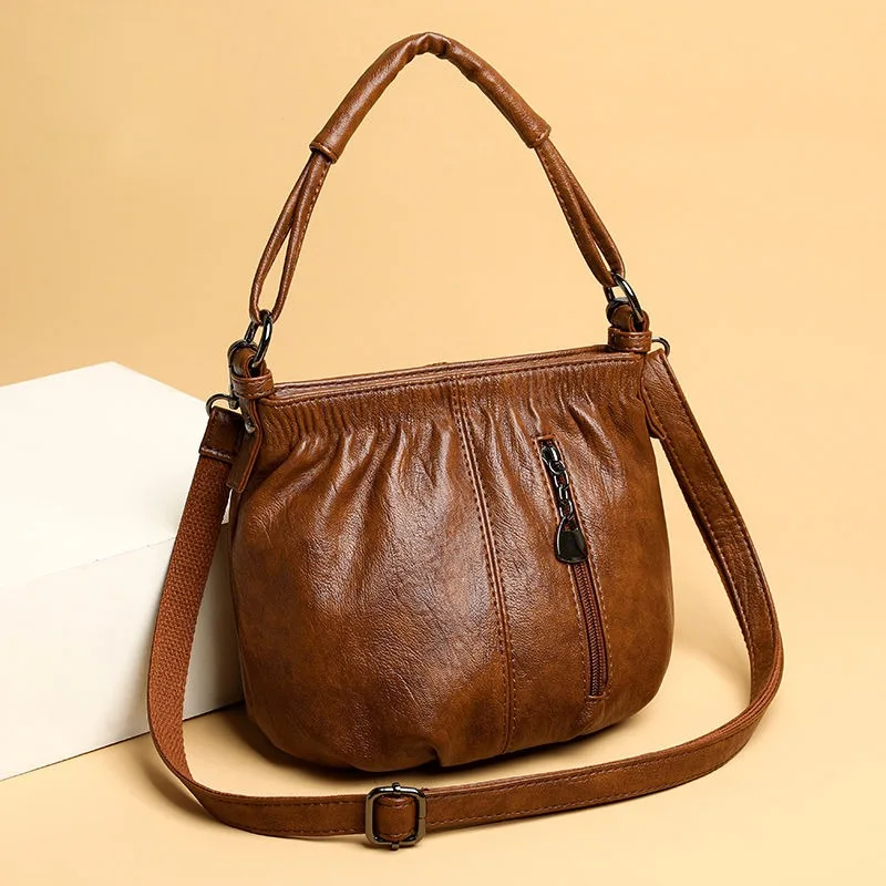 

Fashionable Retro Soft Leather Shoulder Bag New Women's Middle-aged Mother Soft Leather Bag Crossbody Bags Folded Handbag