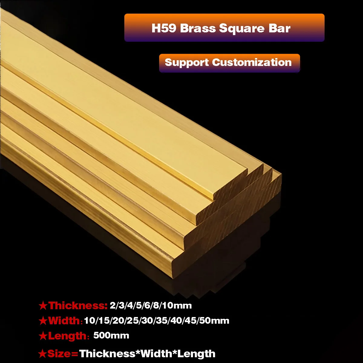 

H59 Brass Square Rod / Brass Plate / Brass Square Strip Thickness 2/3/4/5/6/8/10mm