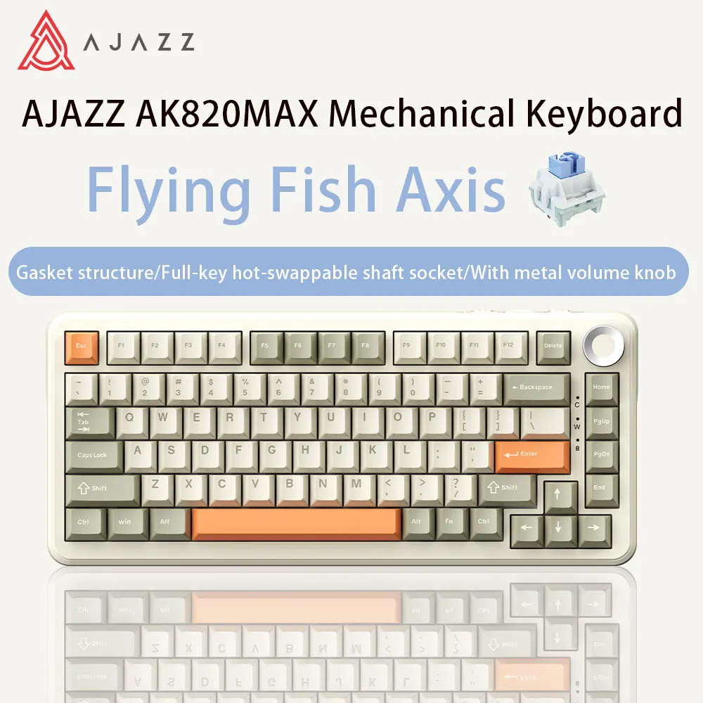 AJAZZ AK820MAX Mechanical Keyboard Flying Fish Axis Wired/2.4G/Bluetooth Tri-Mode Gasket Structure RGB Gaming Keyboard  For PC