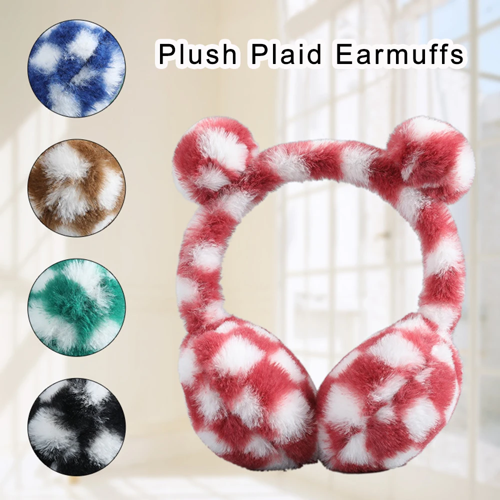 Soft Plush Plaid Earmuffs for Men Women Winter Ear Warmer Windproof Y2k Harajuku Gothic Punk Adjustable Fashion Cute Ear Cover