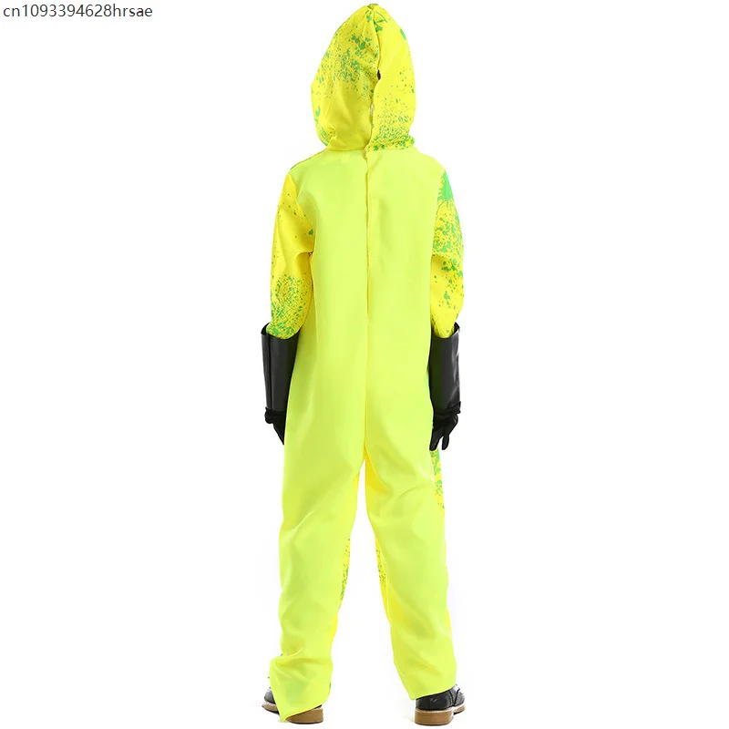 بدلة قناع تنكري للأطفال من Evil Zombie Hazmat زي قناع لزي بوريم للأولاد بدلة إشعاع حيوي أصفر
