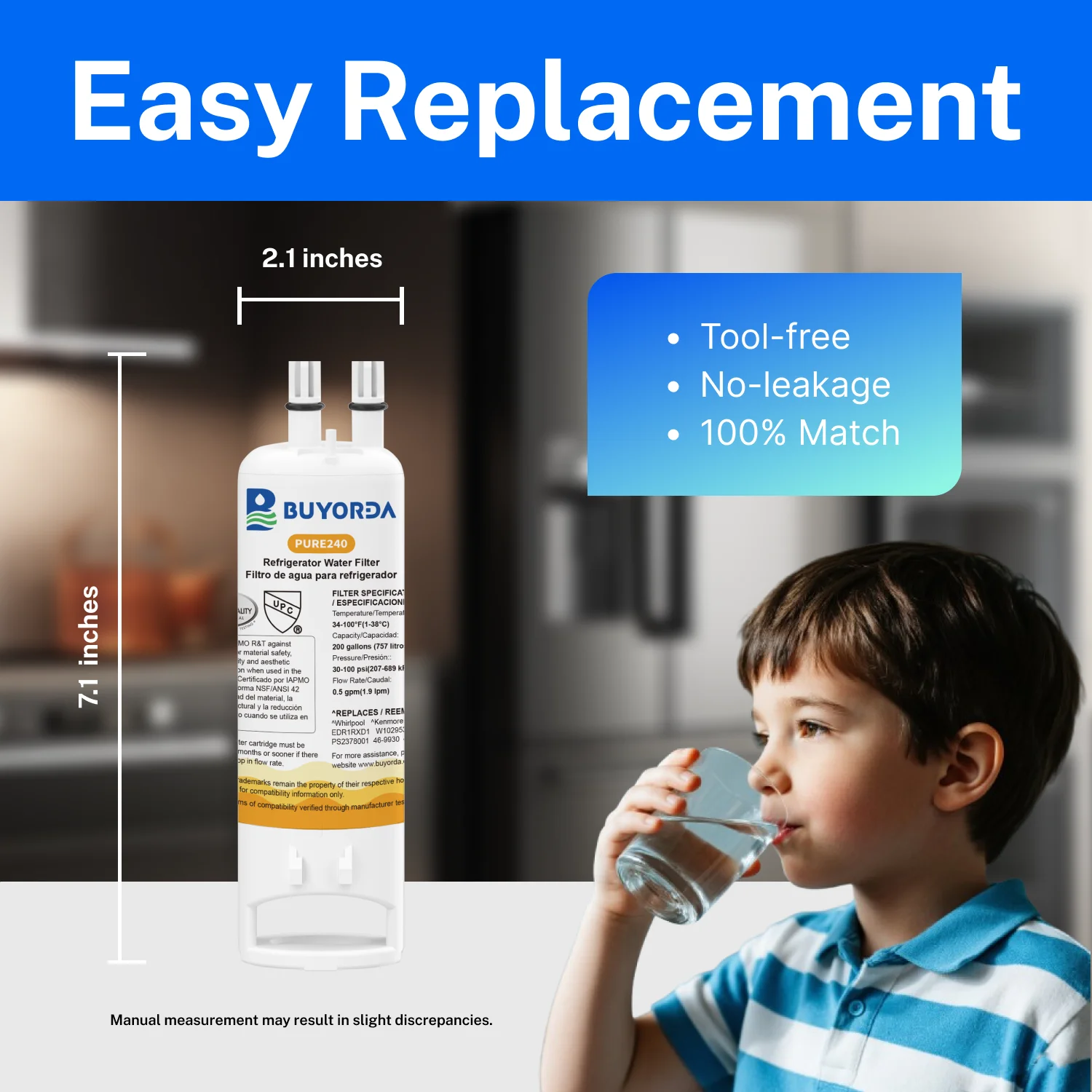 W10295370A فلتر مياه بديل متوافق مع for Everydrop Filter 1 لـ for Whirlpool EDR1RXD1 P8RFWB2L 469930 469081 عبوة 6 قطع