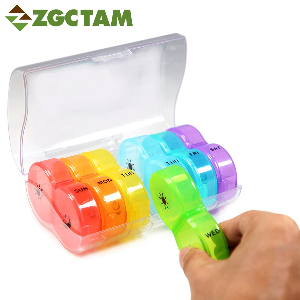 1Pcs Large Weekly Pill Organizer 7 Day 2 Times A Day, Flip Up Pill Box with Push Button Lids, BPA Free Pill Box, Easy To Clean