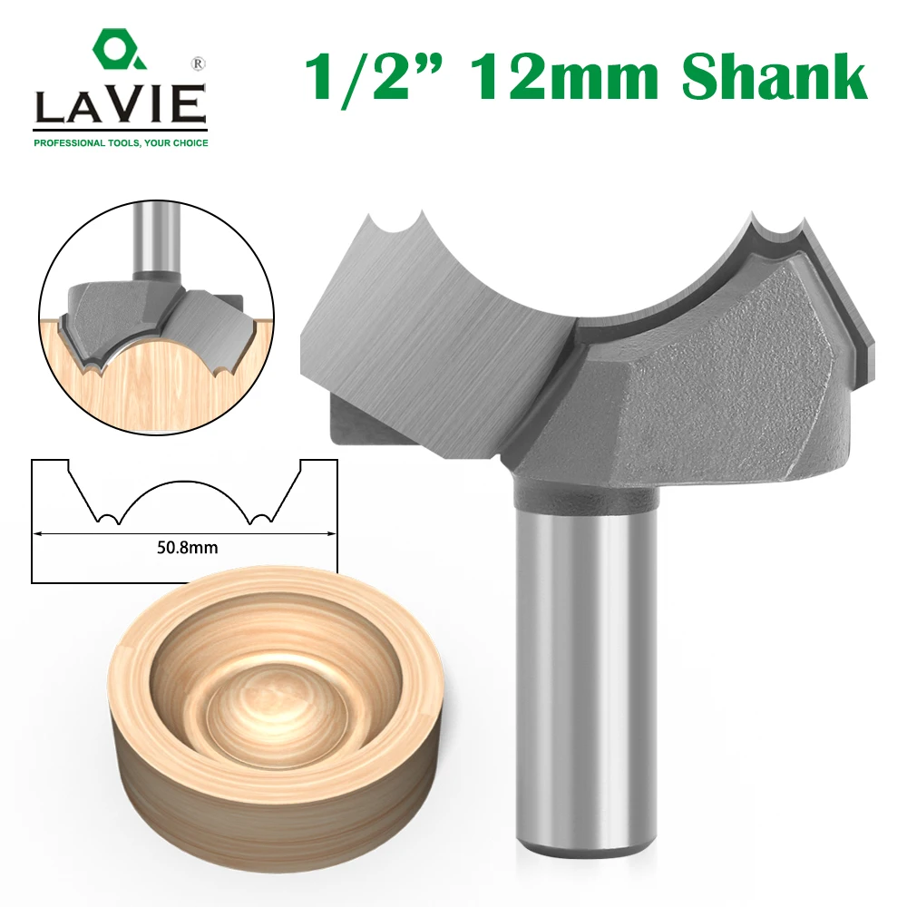 LAVIE 1pc12mm 1/2 Shank Classical Double Ball Flute Wood Router Bit C3 Carbide Woodworking Engraving Cutter Tools