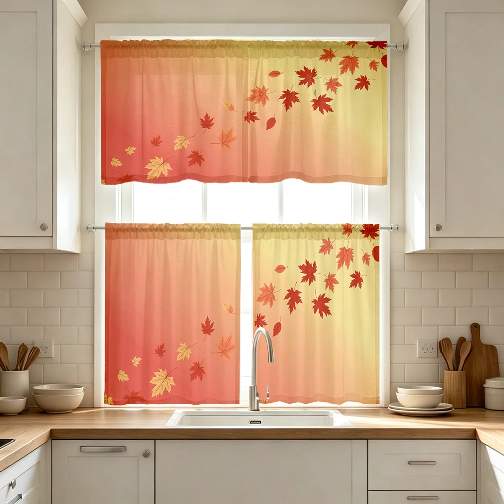 Fall Kitchen Curtains, Gradient Fall Maple Leaves, Digital Print, Kitchen Dining Room, Rod Pocket Polyester, Home Decor