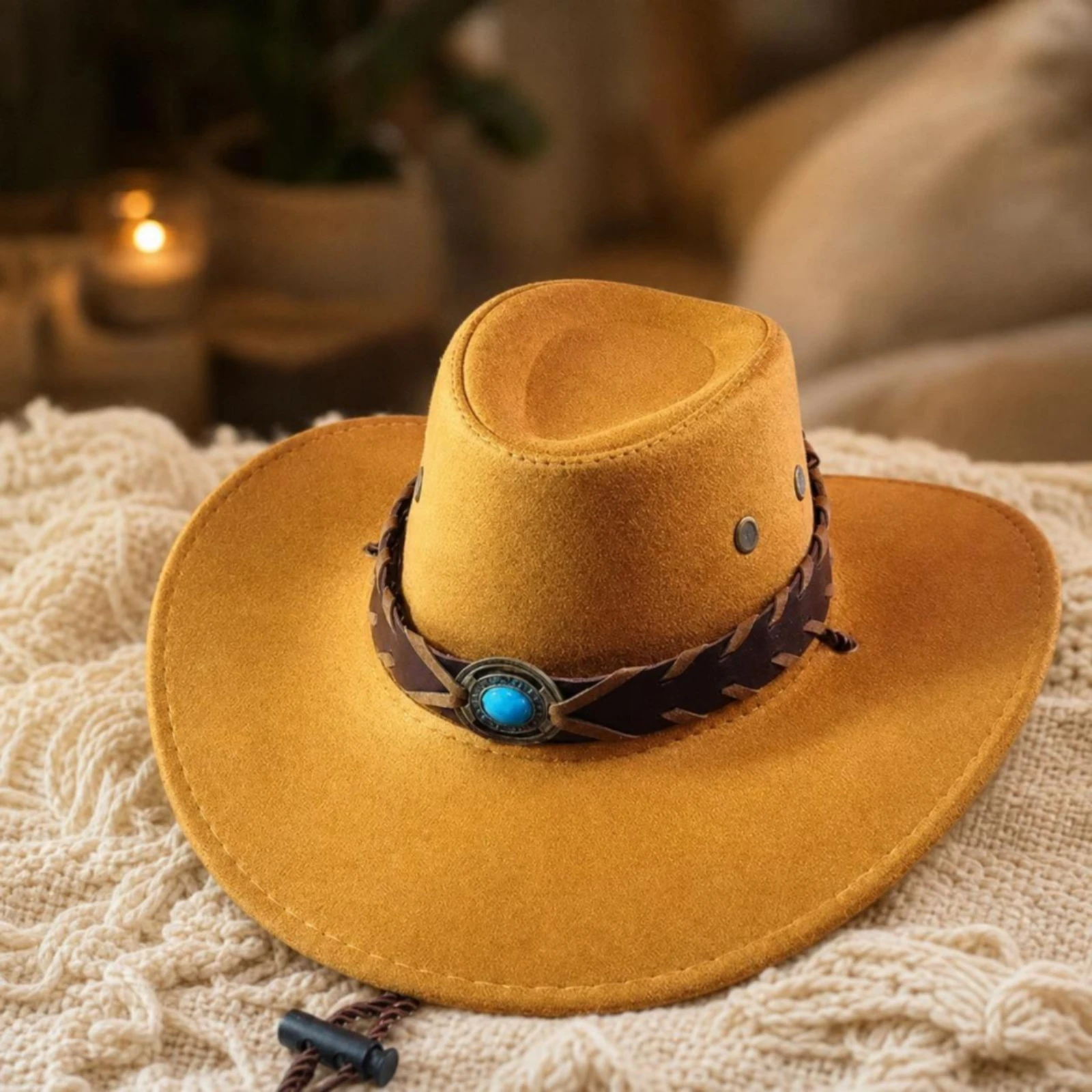 Cowboy Hat with Braided Band Long-Wearing Felt Cowboy Hat Vegan Comfortable for Festivals, Travel