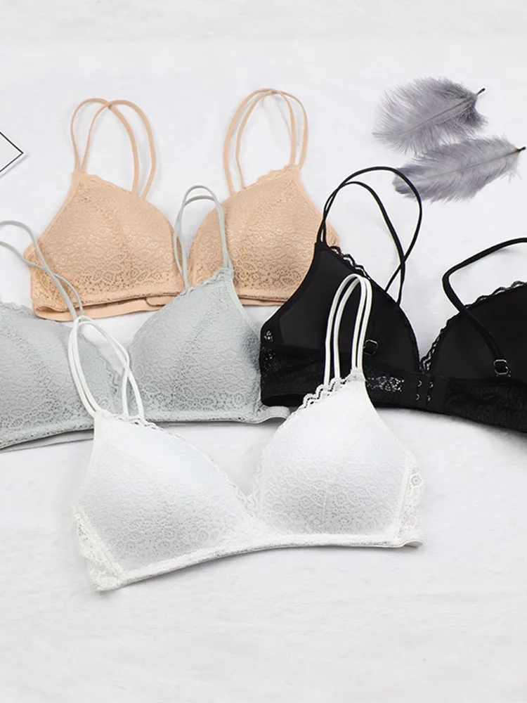 Frauen BH sexy Spitze Bra lette Blumen drahtlosen BH weibliche Unterwäsche eine B Tasse Dessous weiche einfarbige ultra dünne Büstenhalter