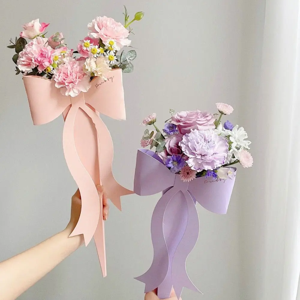 1Pc Creative Bowknot Flower Packaging Box Paperboard Bouquet Bag Decorative Single Bouquet Box Wedding Birthday Decor