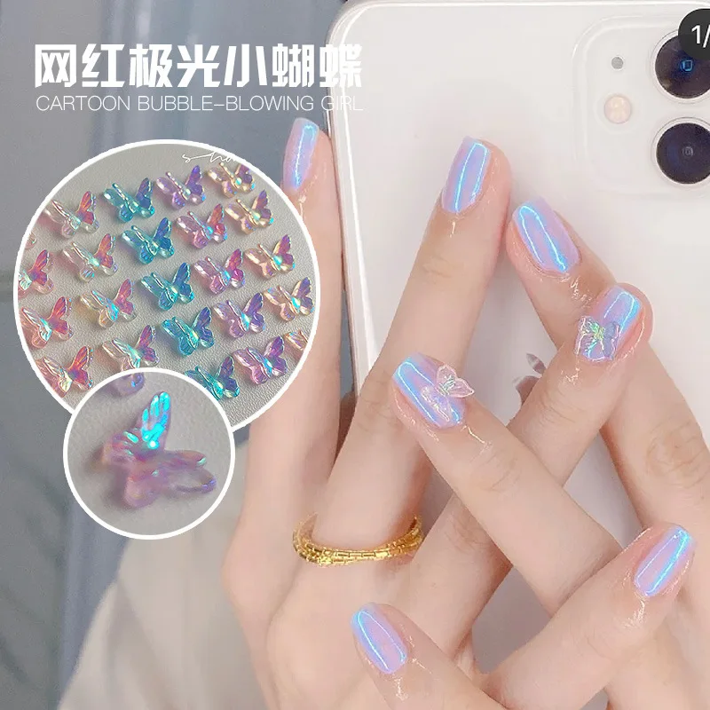 

20pcs Aurora Color Butterfly Nail Charm Resin Double Butterfly Rhinestone For Nails DIY Kawaii Accessories Cute Manicure Jewelry