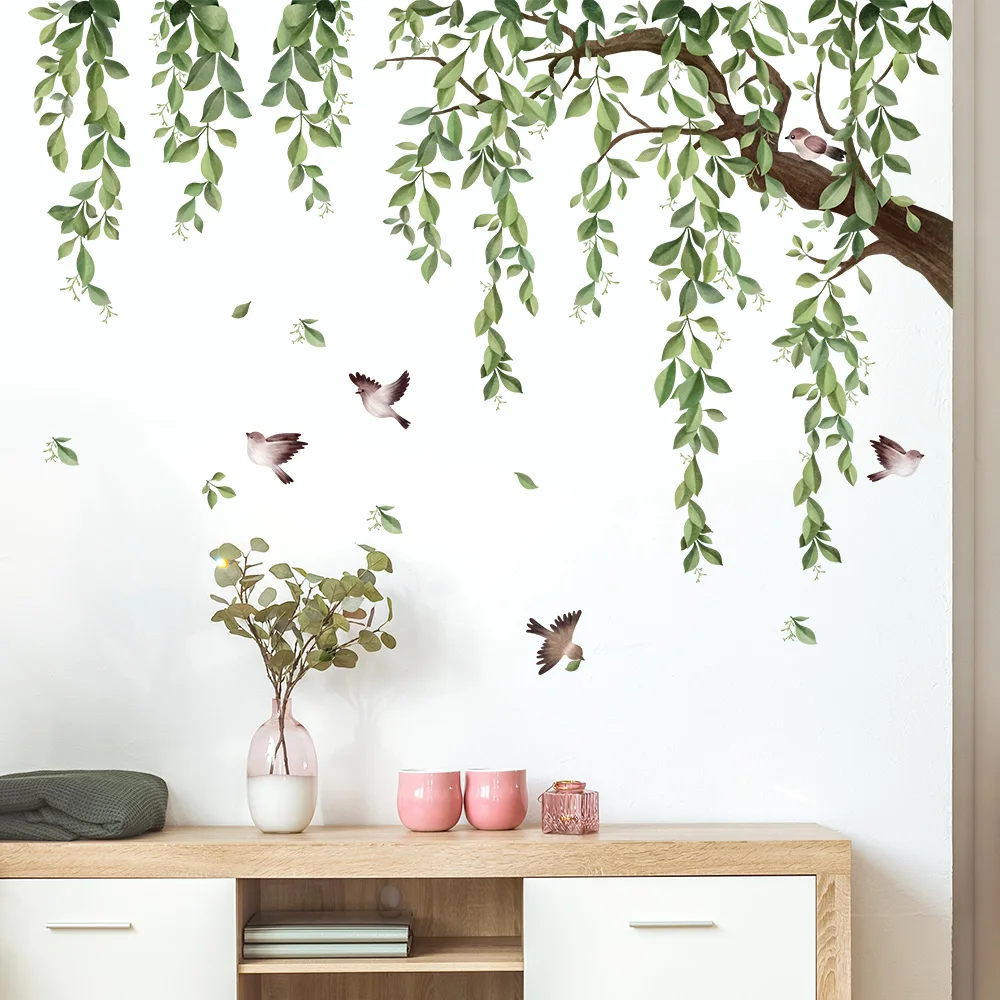 ملصقات حائط حبر أوراق خضراء طبيعة لغرفة المعيشة وغرفة النوم والمنزل وخلفية الزهور وديكور الحائط ملصق ذاتي اللصق