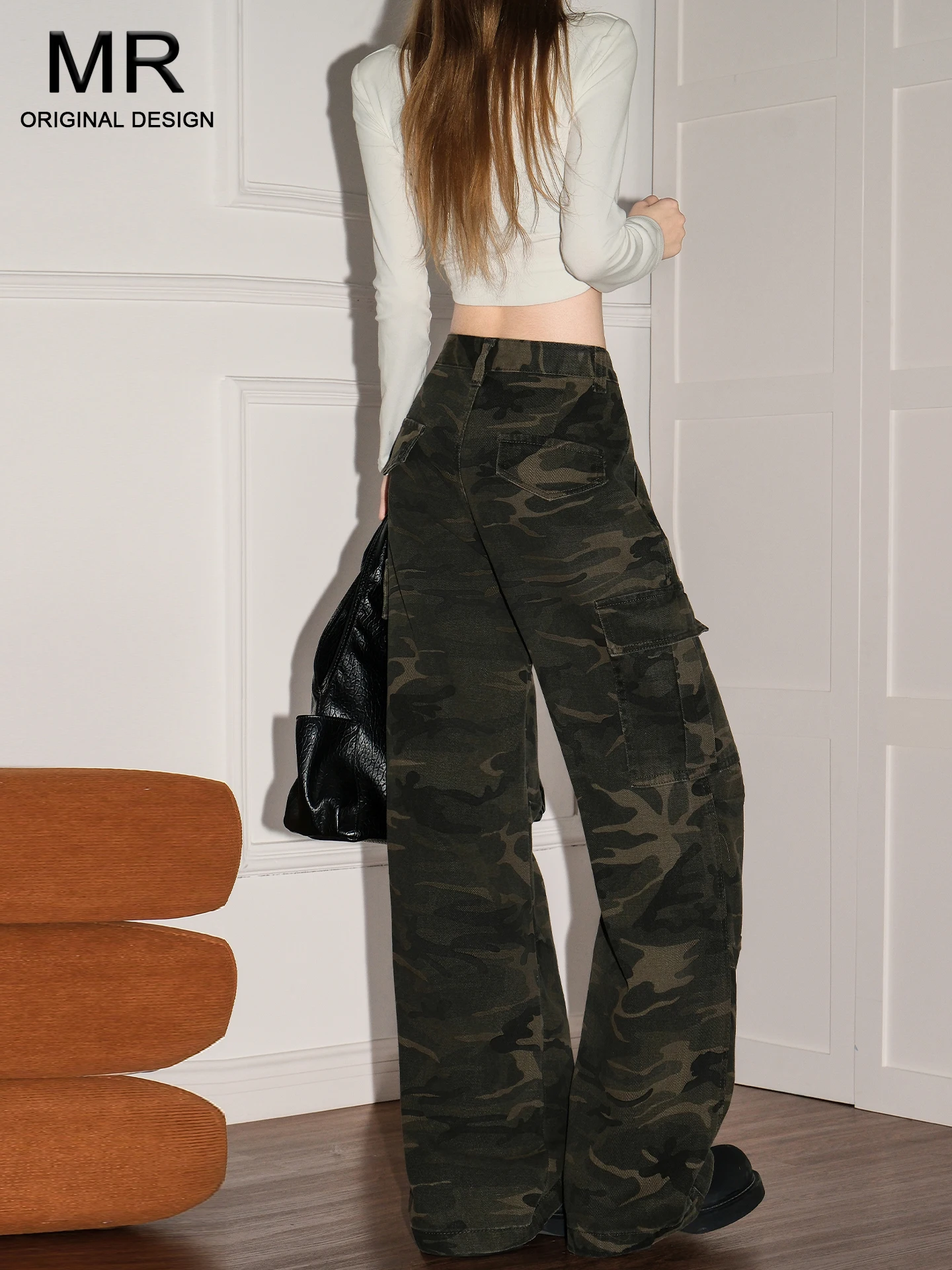 High Waist Loose Camouflage Denim Pants Women's Summer Slim Wide Leg Design Sensation Small Crowd Bell Bottoms Casual Cotton