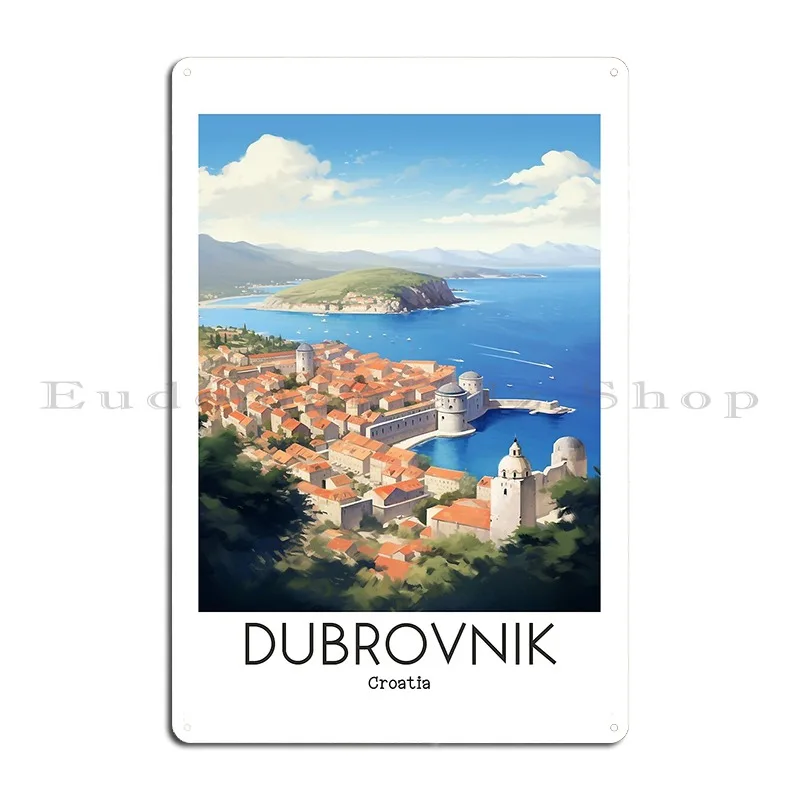 A Vintage Travel Illustration Of Dubrovnik Croatia Metal Sign Club Bar Wall Decor Living Room Designs Vintage Tin Sign Poster