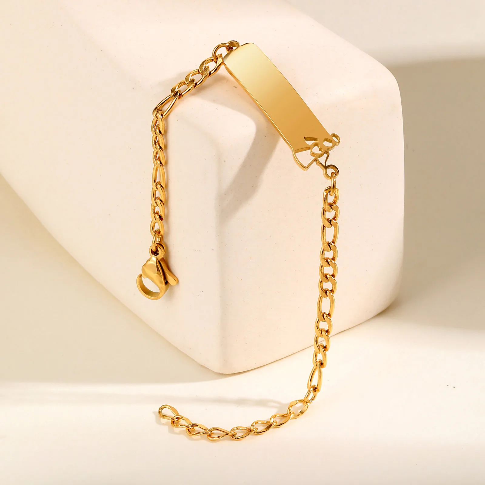 Gelang Tanggal Nama Ukiran Gratis untuk Bayi, Gelang Baja Tahan Karat Malaikat Berongga Rantai TNK, Hadiah Perhiasan Tahan Air Modis