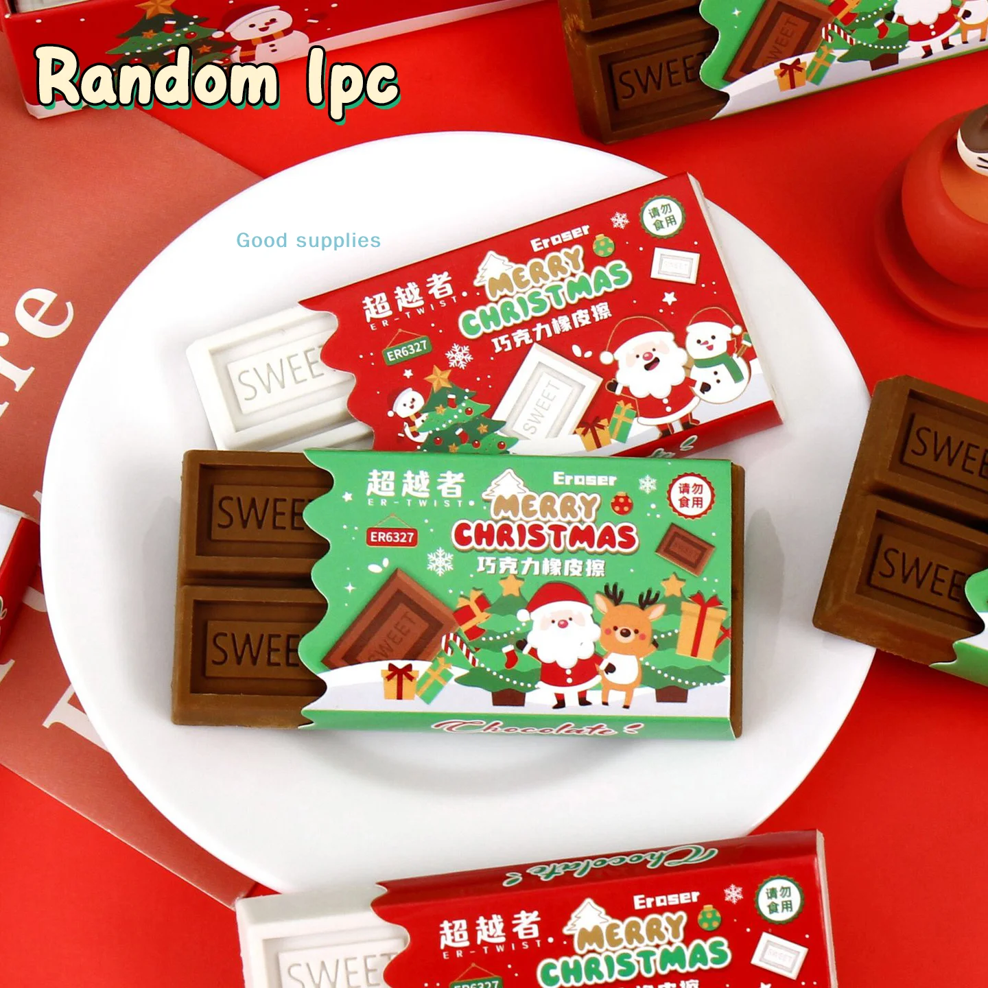1PC Kawaii Chocolate Fashion Eraser Funny Drawing Cute Rubber Student Stationery Creative School Supplies Christmas Gift