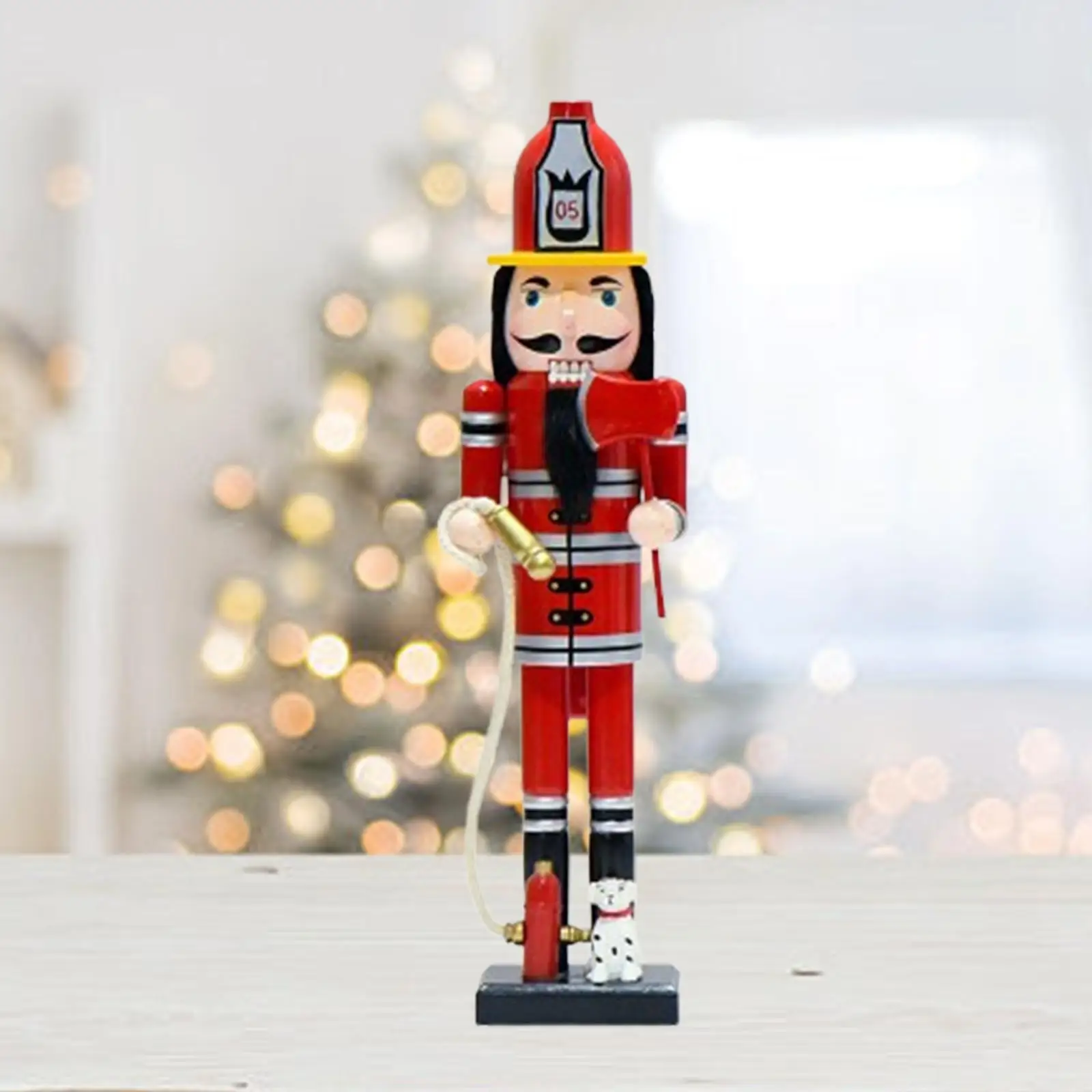 Wood Xmas Nutcracker Nutcracker Firefighter Christmas Nutcracker Figure for Craft Gift Desk Decor Festive