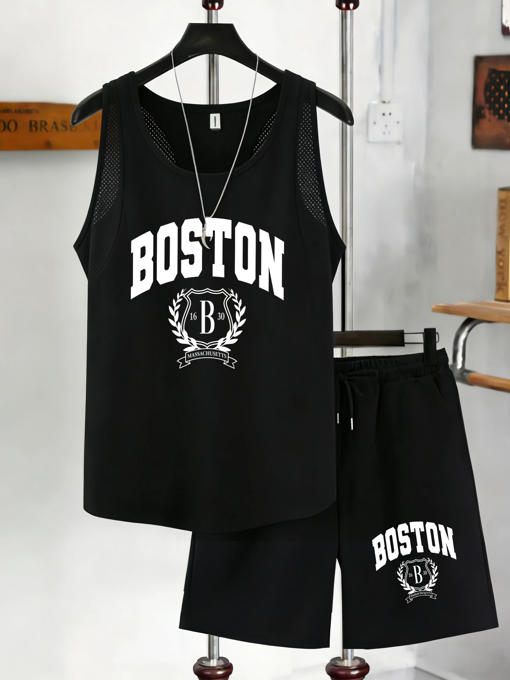 

Мужской жилет Boston 1630 Personality Art с сетчатой вставкой, летний, модный, с шортами, с круглым вырезом, унисекс, удобная одежда