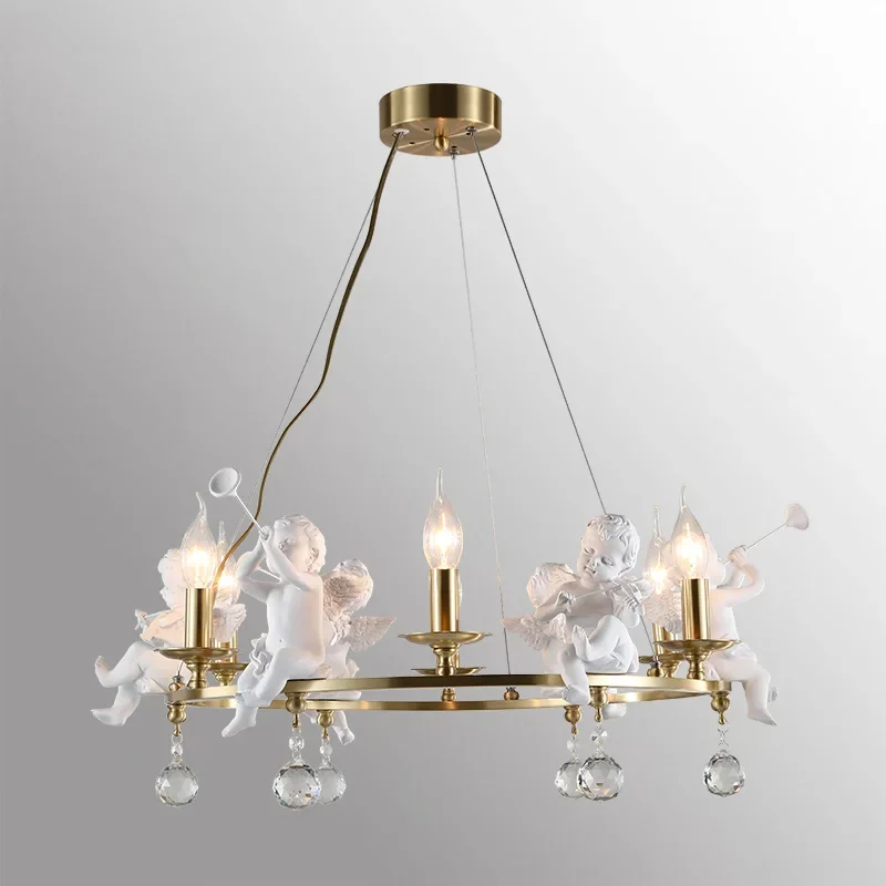 

GHJUYIOL American style all copper living room bedroom Nordic creative personality angel art children's room chandelier