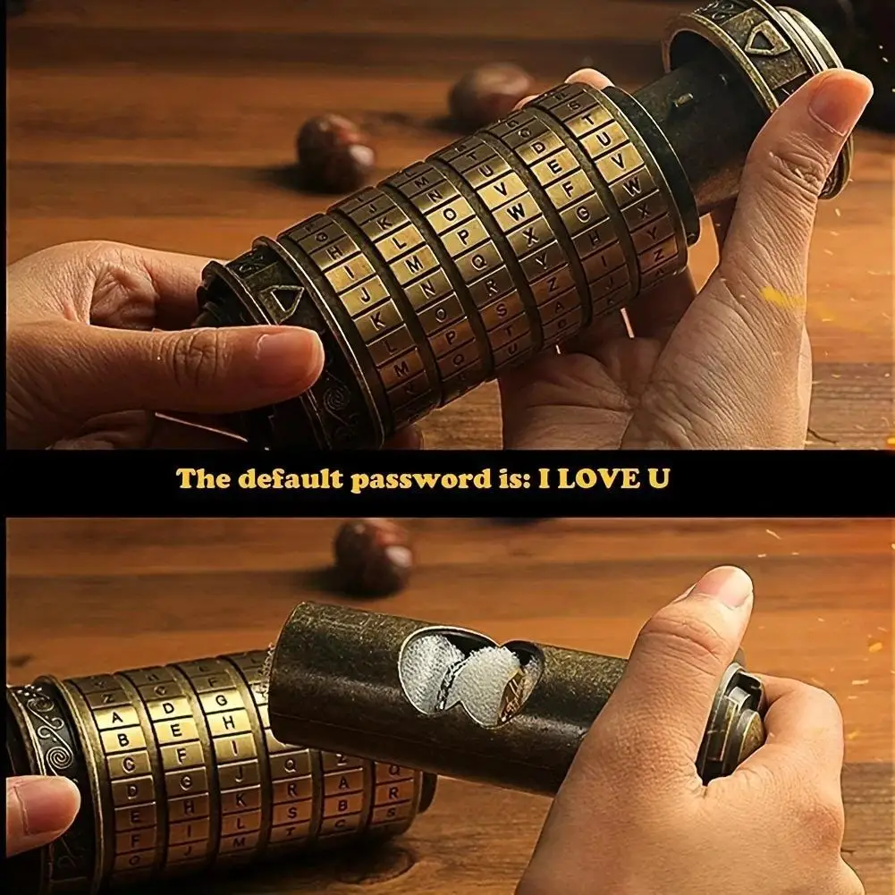 Da Vinci Code Toys Metal Cryptex Locks Wedding Gifts Valentine's Day Gift Letter Rings Password Escape Chamber Props