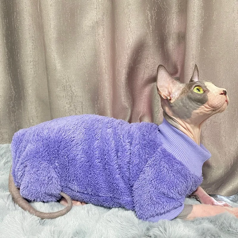 Hairless Cat Clothes Thickened Belly Protection Jumpsuit Sphynx Cat Devon Winter Autumn Clothes Double-sided Fleece Soft Coat