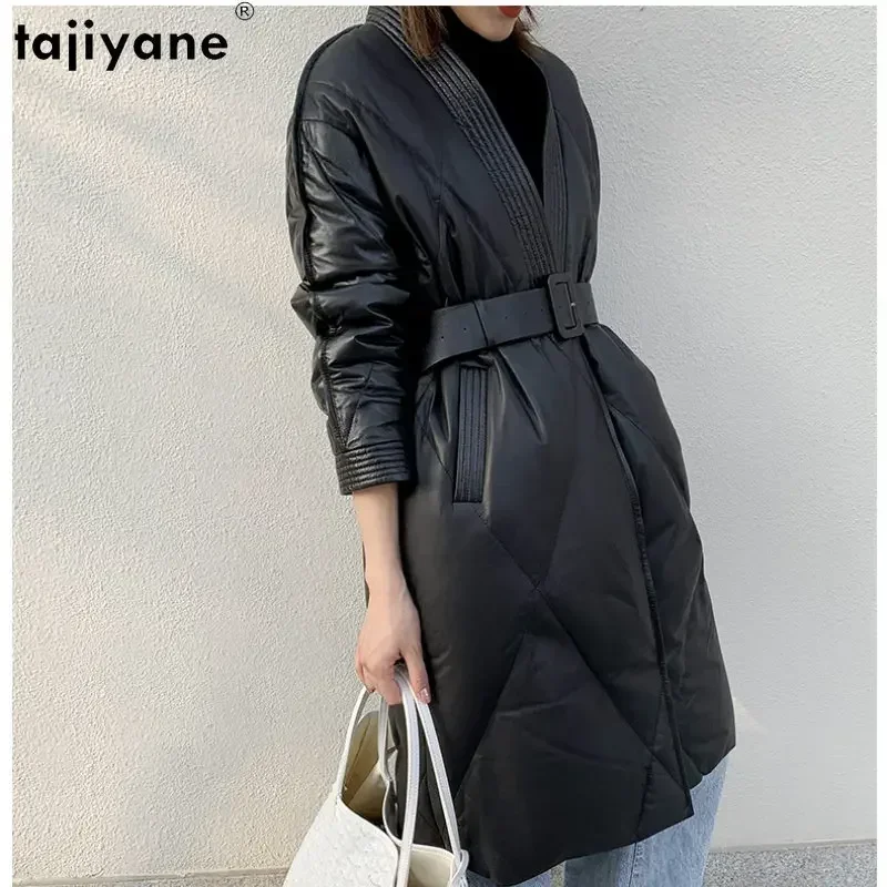 

Tajiyane Real Leather Jacket Women Genuine Sheepskin Leather Coat Down Jackets for Women 2023 Winter Women Long Down Coats Belt