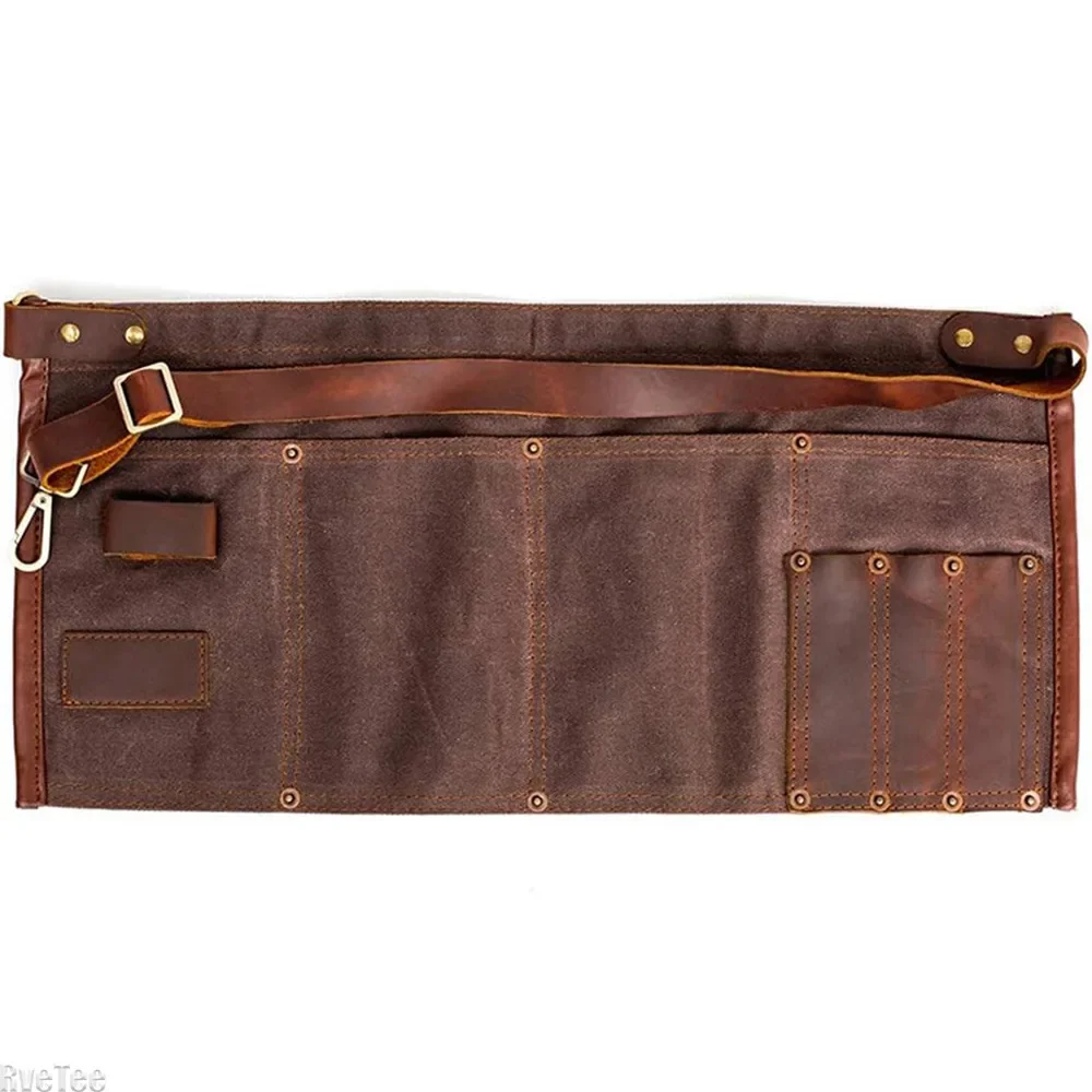 Waterproof Waxed Canvas Tool Apron With The Adjustable Genuine Leather Belt For Electrician Tools Garden Tool