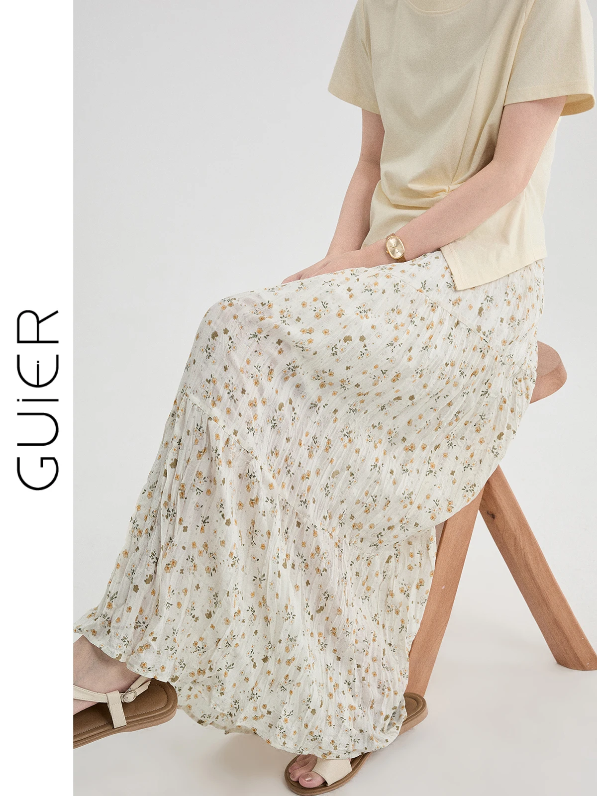 

High Waist Floral Pleated Half Skirt Women's A-Line Skirt Summer New Style Vintage Elegant Guier Ladies' Premium Fashion