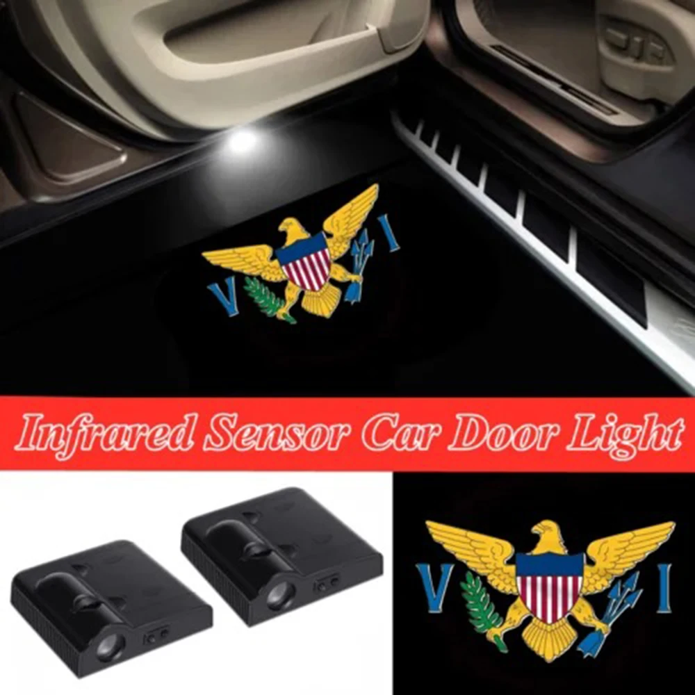 2 Pieces Wireless Virgin Islands Flag United States LED Car Accessories Car Door Projector Shadow Lights