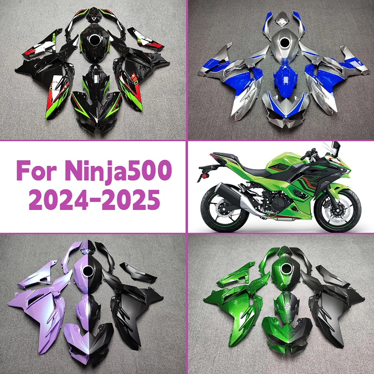 

Для мотоцикла Kawasaki Ninja 500 2024 2025 года, фиолетовый, черный, пластиковый литой обтекатель, комплект 24 25 обтекателей Ninja 500