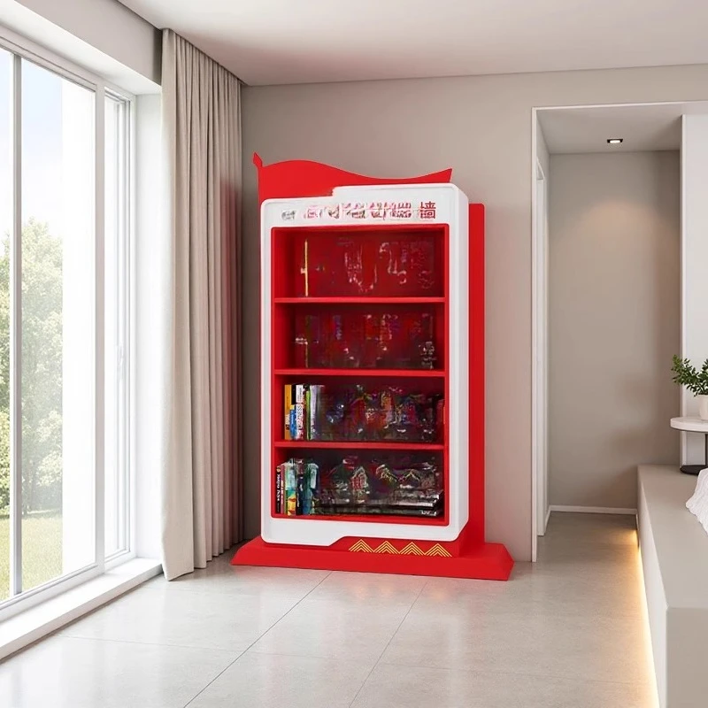 

Creative red theme bookshelf publicity book corner bookcase floor trophy certificate display cabinet