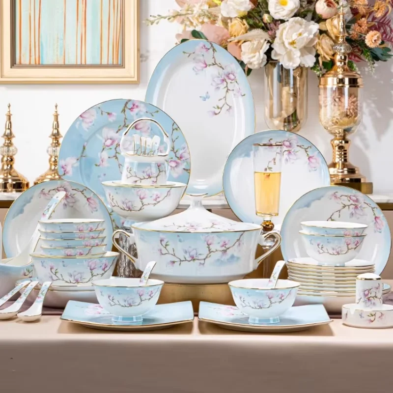 2025 New Bowl And Plate Set Retro Jingdezhen Ceramic High-Temperature Bone China Tableware Tableware Set Housewarming Gift