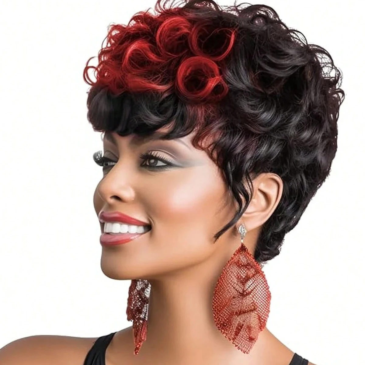 

Short Pixie Wigs Short Red wine Black Curly Pixie Wigs Synthetic Hair Wigs Natural Wavy Red wine Black Pixie Cut Wig Short