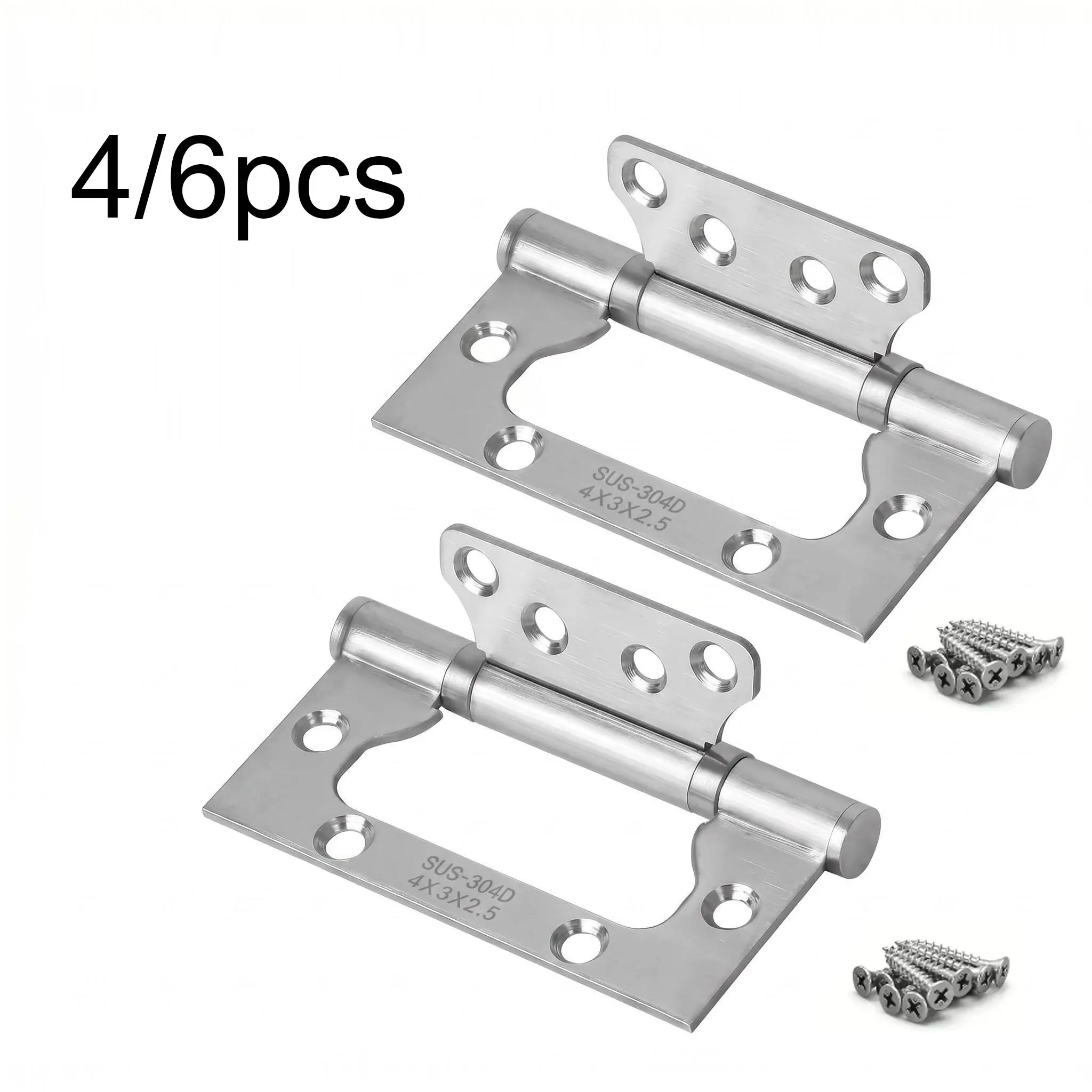 4/6pcs of Heavy-Duty Silent Thickened Stainless Steel Door Hinges-High Load-Bearing Capacity Supports 360° Rotation, Sleek Desig