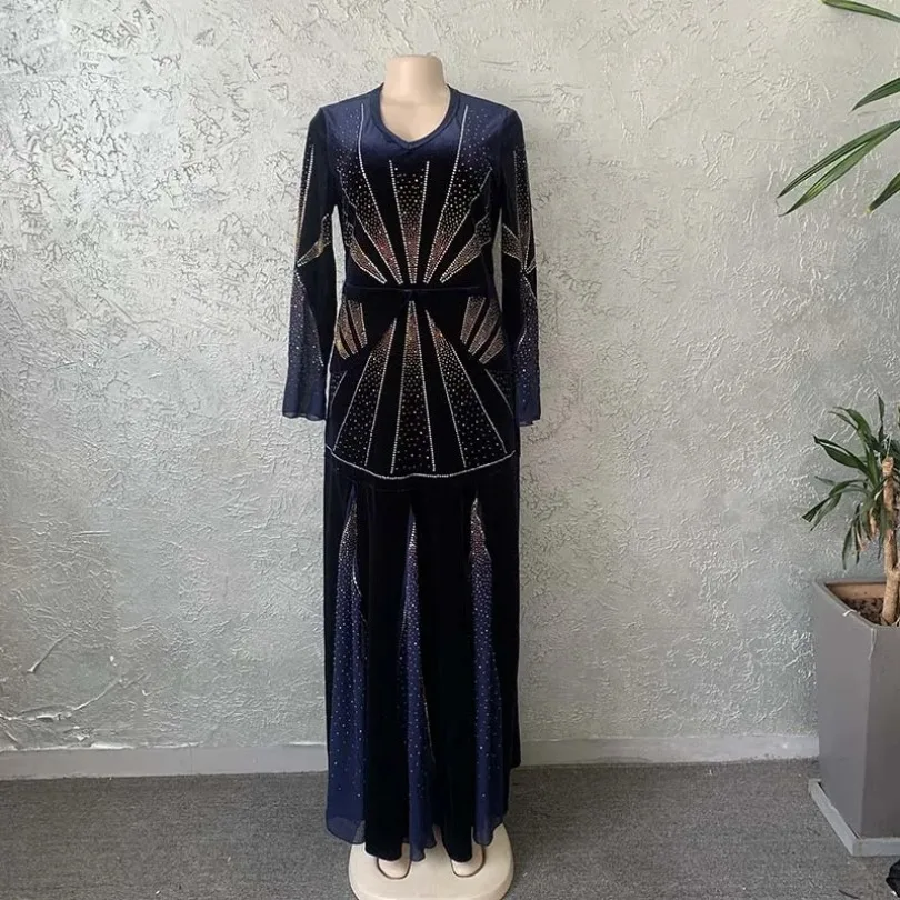 2024 african dress new fashion velvet stone long dress big elastic long dress