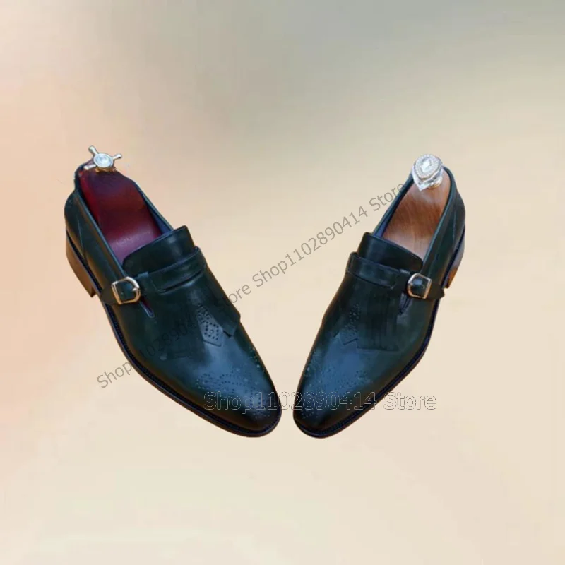 Borlas pretas masculinas fivela mocassins decoração, deslizamento sobre sapatos, artesanal, luxo, festa, banquete, escritório, vestido de homens, moda, design de escultura