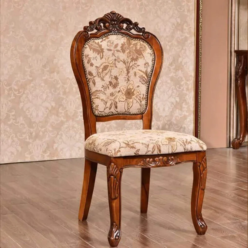 Elegant and unique carved wooden dining chair with floral decoration, classic style furniture