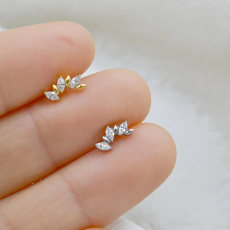 Lot10pcs Body Jewelry G23 Titanium Piercing Astm F136 Triangle Oval CZ Lip Labret Bar Ear Helix Tragus Rook Bar Piercing Jewelry