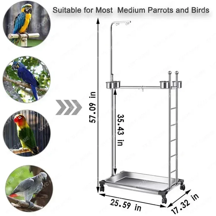 Wholesale Parrot stand stainless steel bird cage stand sub-stand stick activity parrot supplies with swing toy