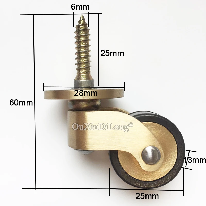 4PCS 1'' Solid Brass Casters Table Chair Sofa Couch Cabinet Feet Castors 360° Rotary Pulleys Wheel Rubber Mute Furniture Rollers