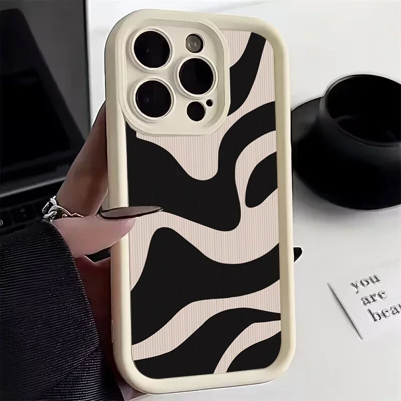 Fashion Zebra Stripes Lattice Pattern Case For iPhone 11 12 13 14 15 Pro Max X XR XS Max 7 8 Plus Camera Protection Soft Cover