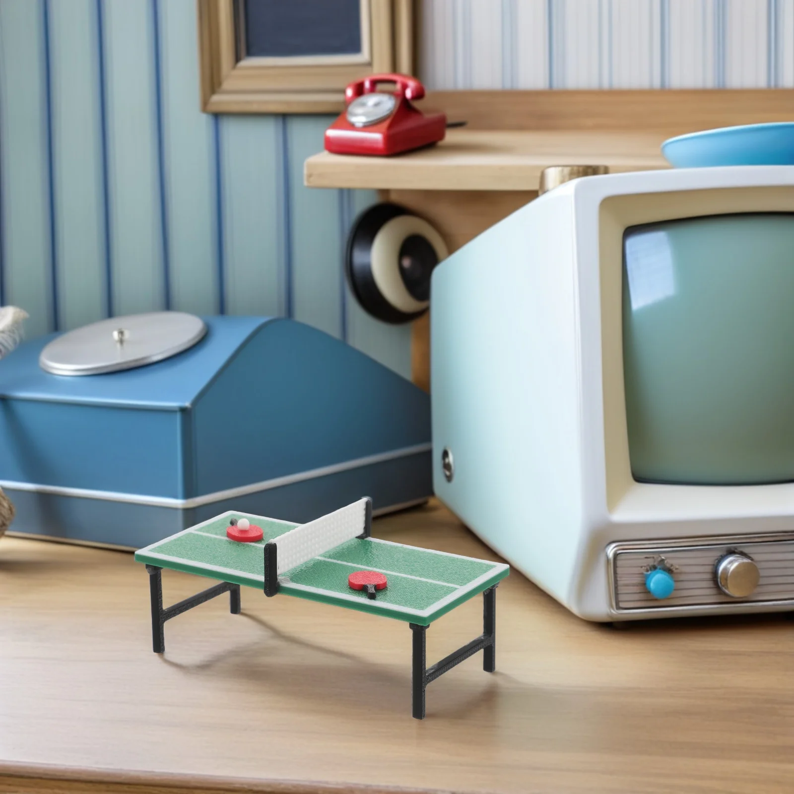 1 Zestaw Miniaturowy Zestaw do Tenisa Stołowego Realistyczny Design Mini Dom Sprzęt Sportowy Replika DIY Meble do Domku dla Lalek Stół