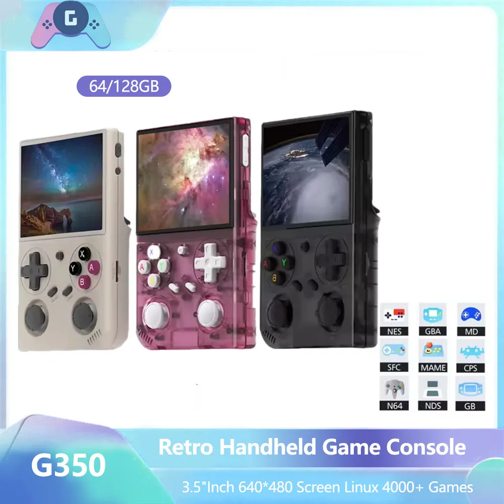 

G350 Handheld Game Console Pink/Gray/Black 64GB 3.5 Inch Screen Linux Retro Video Game Console for PSP