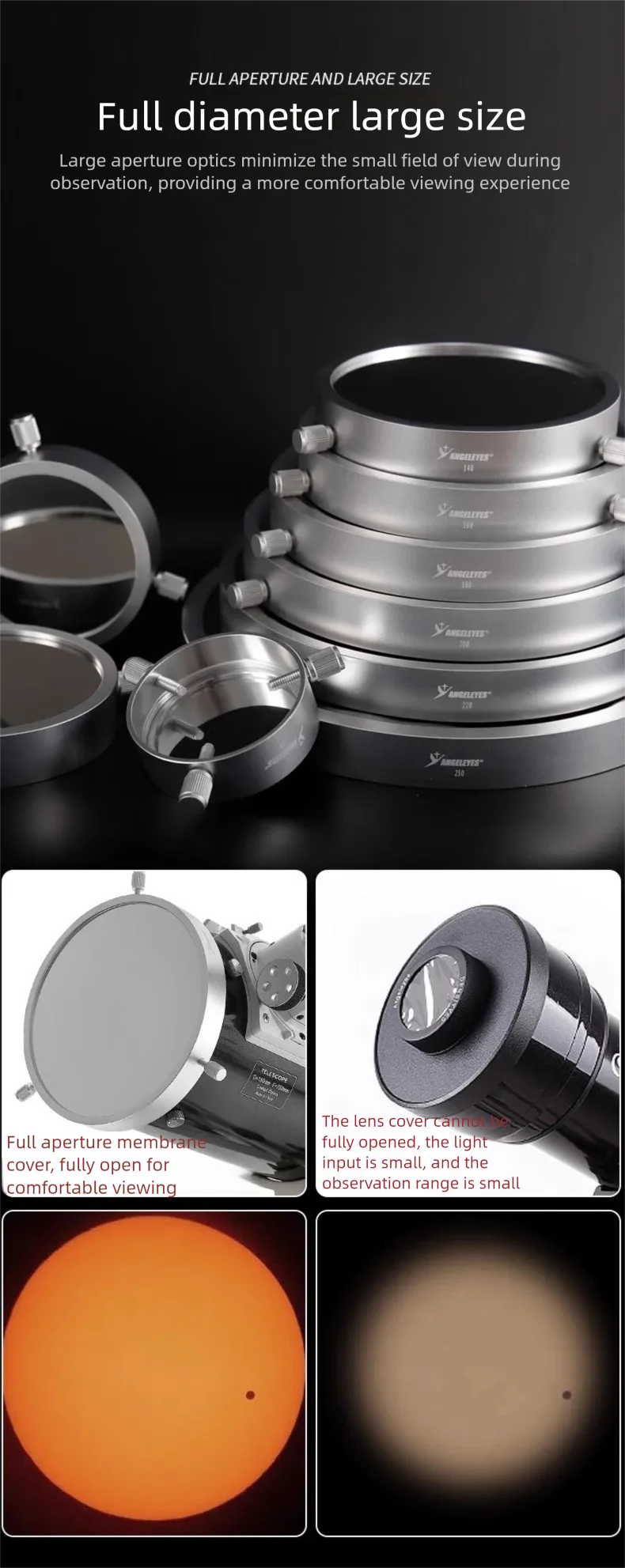 Angeleyes Sonnenfilter für Sonnenfinsternisse und Sonnenfleckenbeobachtung, kompatibel mit 80-250mm Teleskopen – Detail 10
