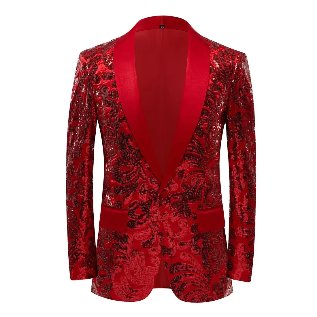 Men's Red Gold Sequins Embroidery Tuxedo Blazer Formal Wedding Banquet Suit Jacket Groom Photo Shoots Singer Host Stage Blazer