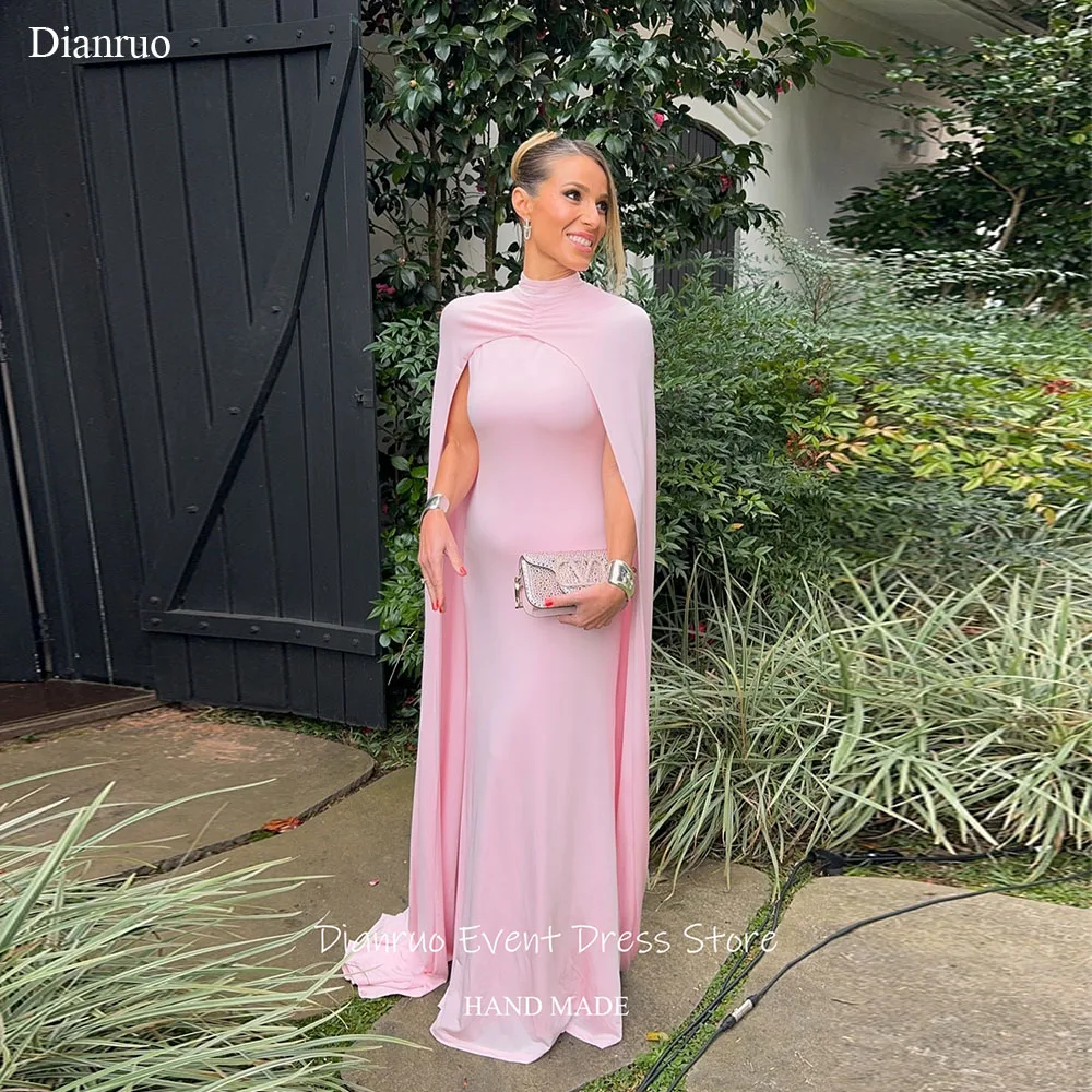 

Dianruo Attached Cape Evening Dresses Glamorous Pink High Neck 2025 Prom Gown Floor Length Straight Summer Dresses Customized