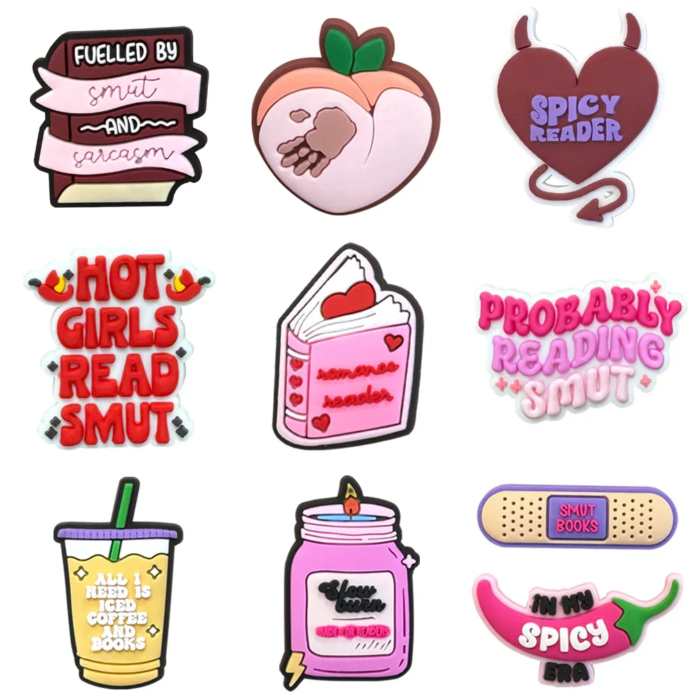 10Pcs/set Bookish Smut Cartoon Shoe Charms DIY Hole Shoes Detachable Buckle Garden Shoes Accessories Girls Women Festival Gift