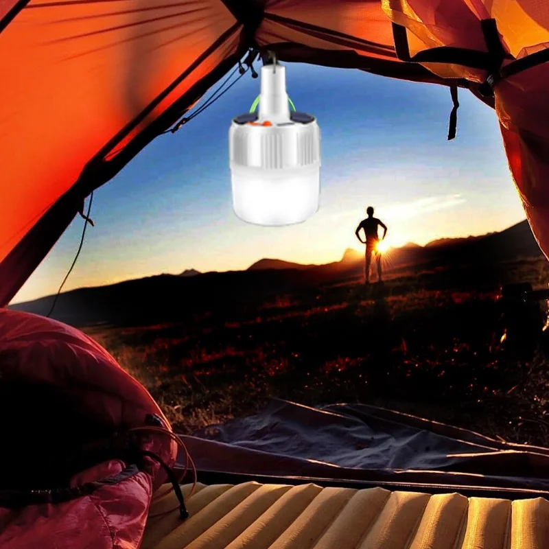 LED Rechargeable Bulb Lights Portable Solar Emergency Lights with Remote Control Outdoor Camping Tent Lanterns Bright Flashlight