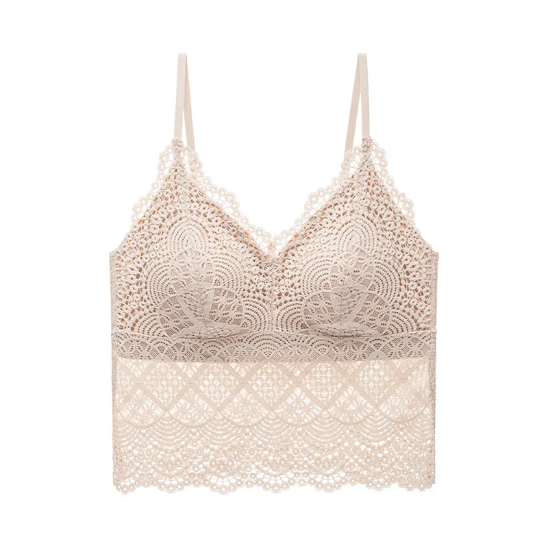French lace suspender underwear women's V-neck relief pattern inner and outer wear with chest pad soft elastic skin-friendly